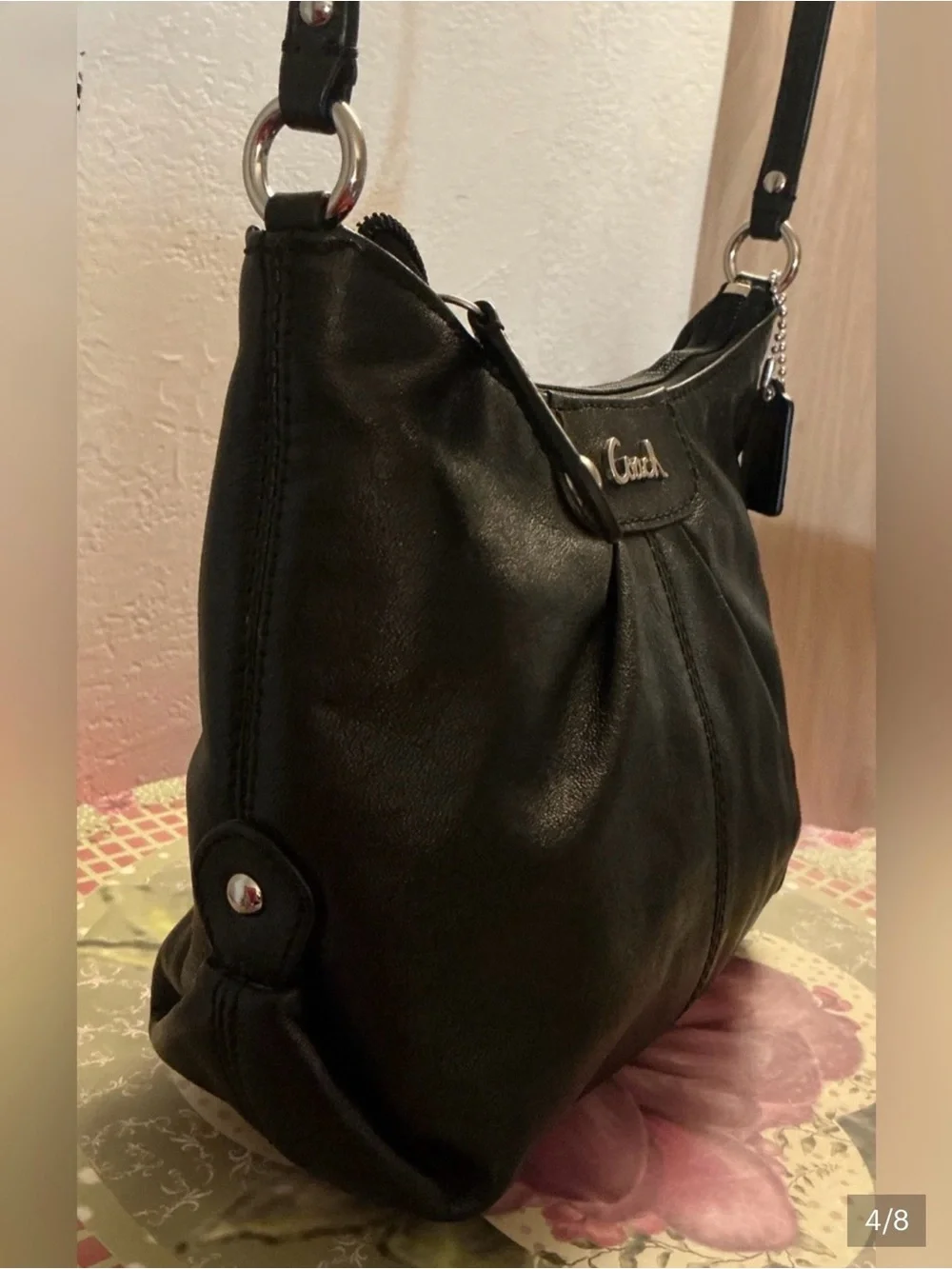Coach Vintage Ashley EUC Black Leather Crossbody Bag, Purple Interior with COA - Picture 4 of 9